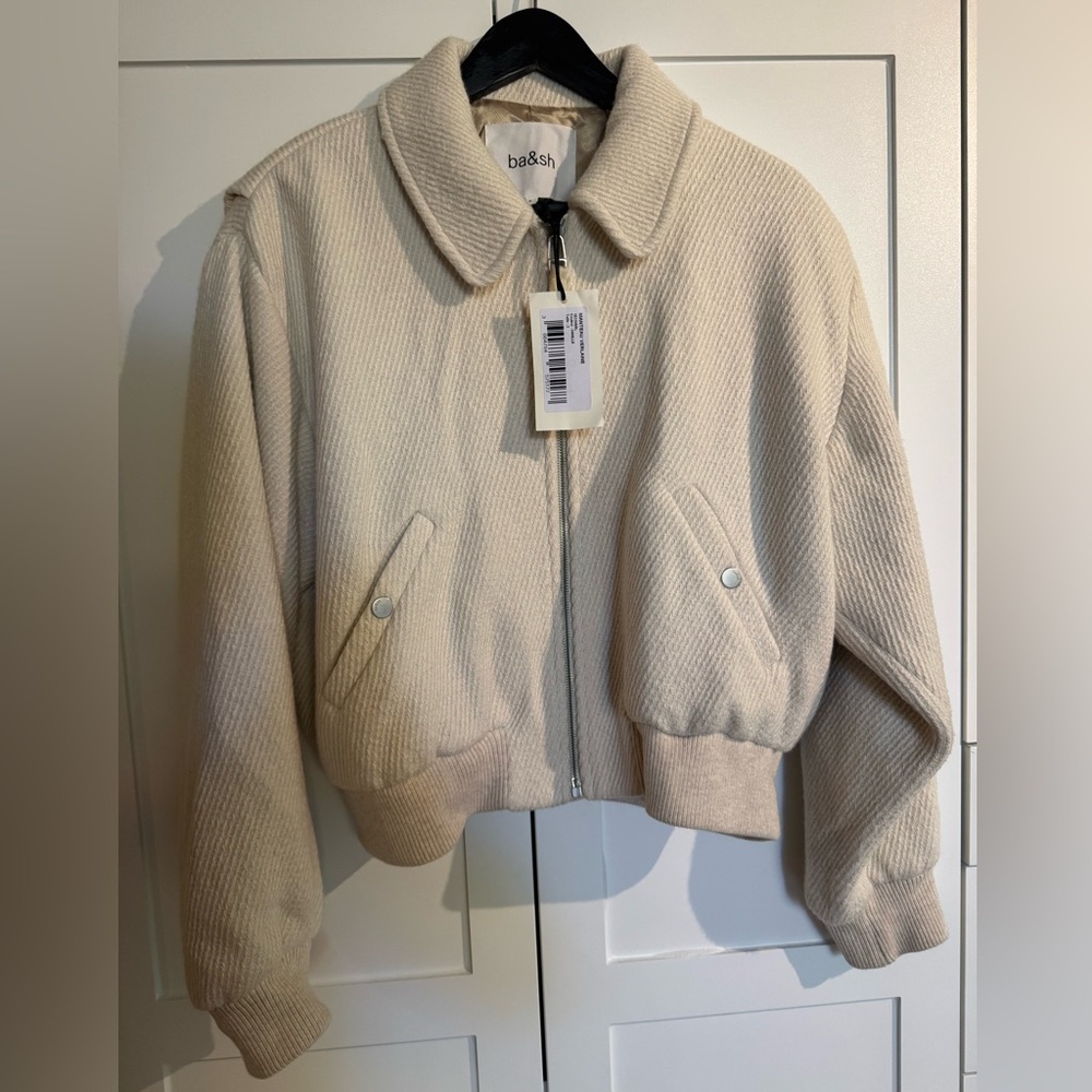 ba&sh Textured Cream Lined Wool Bomber Jacket